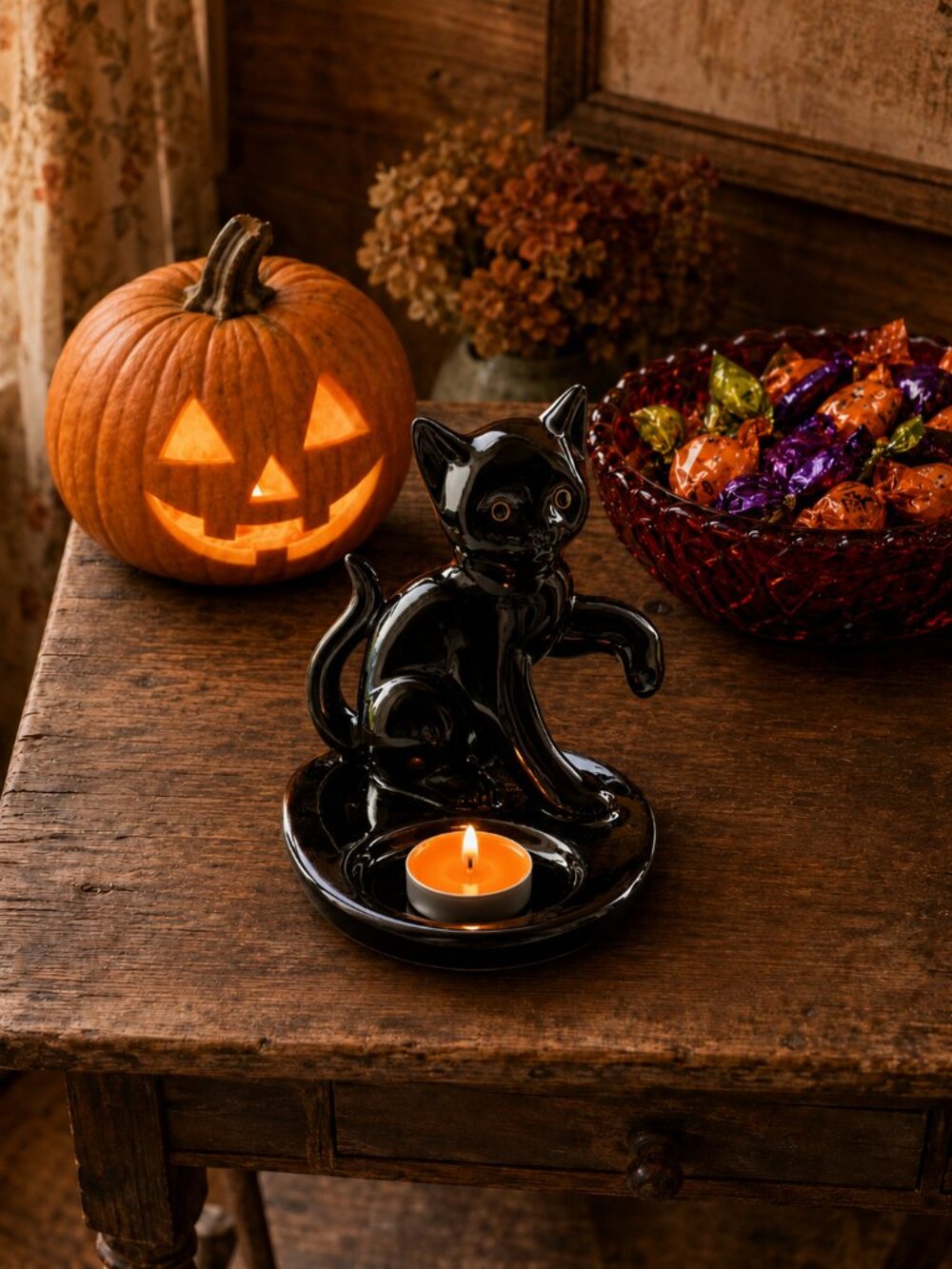 NWT PartyLite Retired Black Cat Tealight Holder